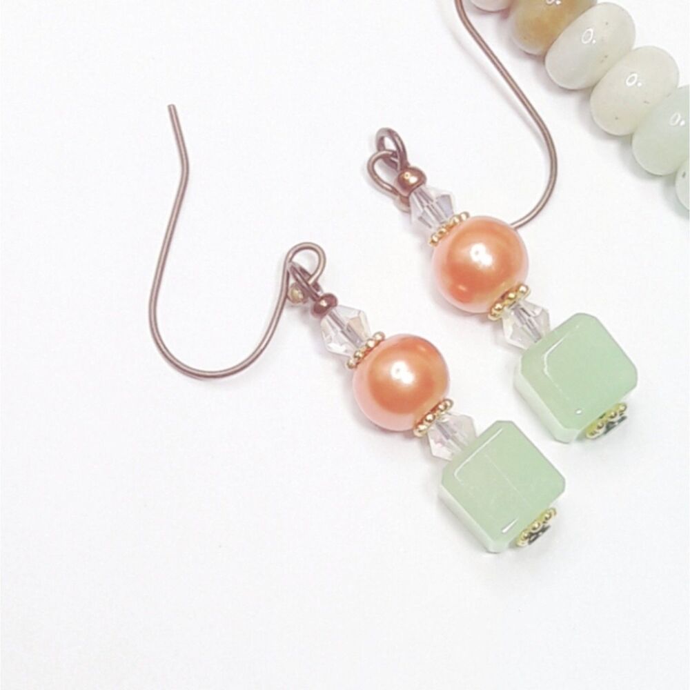 Green Glass Antique.Bronze Hooks Hidden Meaning earrings Cabbage Crush , 457■